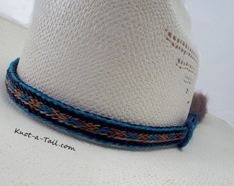 5 strand horsehair Elegant beauty Cowboy hat horse hair hat band: Side tassels Sorrel brown n teal horsehair Cowboy hatband Western hat band