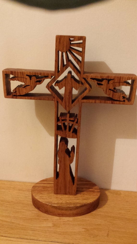 WOODEN CROSS Hand Carved From Red Oak.