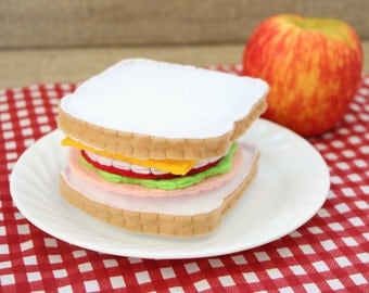 Felt Play Food Turkey Sandwich Set - Bread, Turkey, Tomato, Lettuce, Onion, Cheese