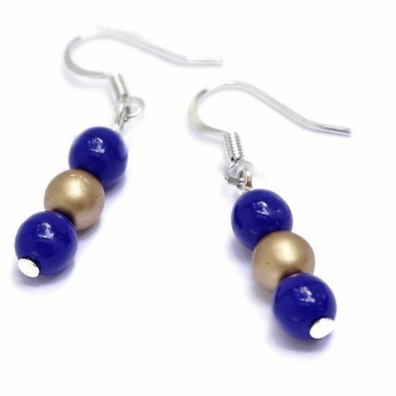 Items similar to Blue and Gold Game Day Earrings Baseball Jewelry