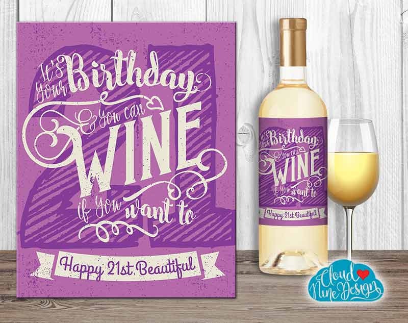 happy 21st birthday wine label birthday gift for her purple