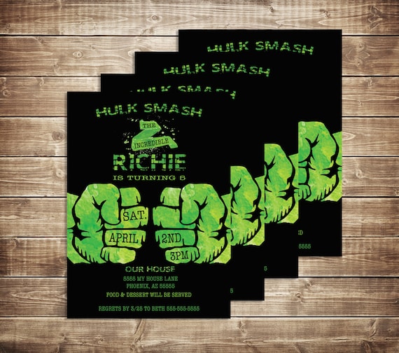 Incredible Hulk Birthday Invitation Boys Birthday Invite