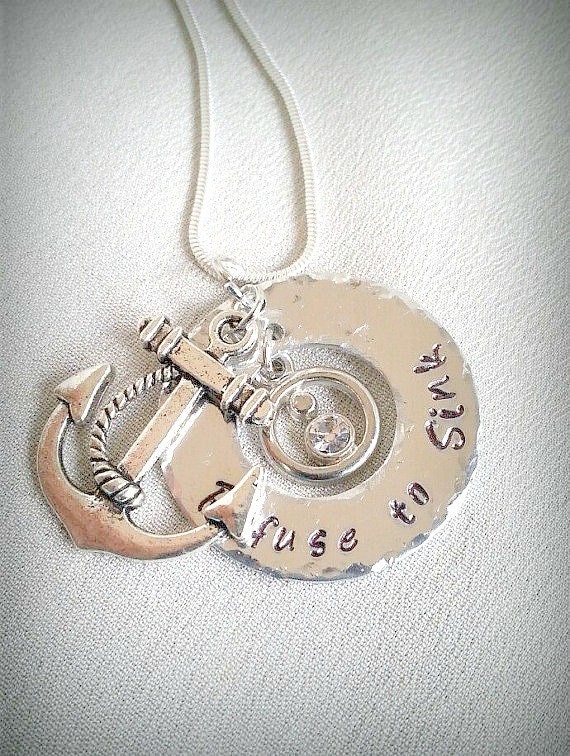 Refuse to Sink Anchor Necklace Hand Stamped Anchor Necklace