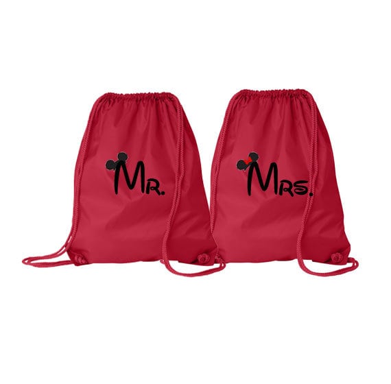 Disney Mr. & Mrs. Drawstring Backpacks 2 Bag Set
