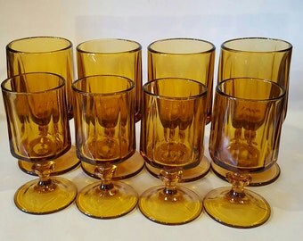 Amber Footed Goblet Drinking Glasses