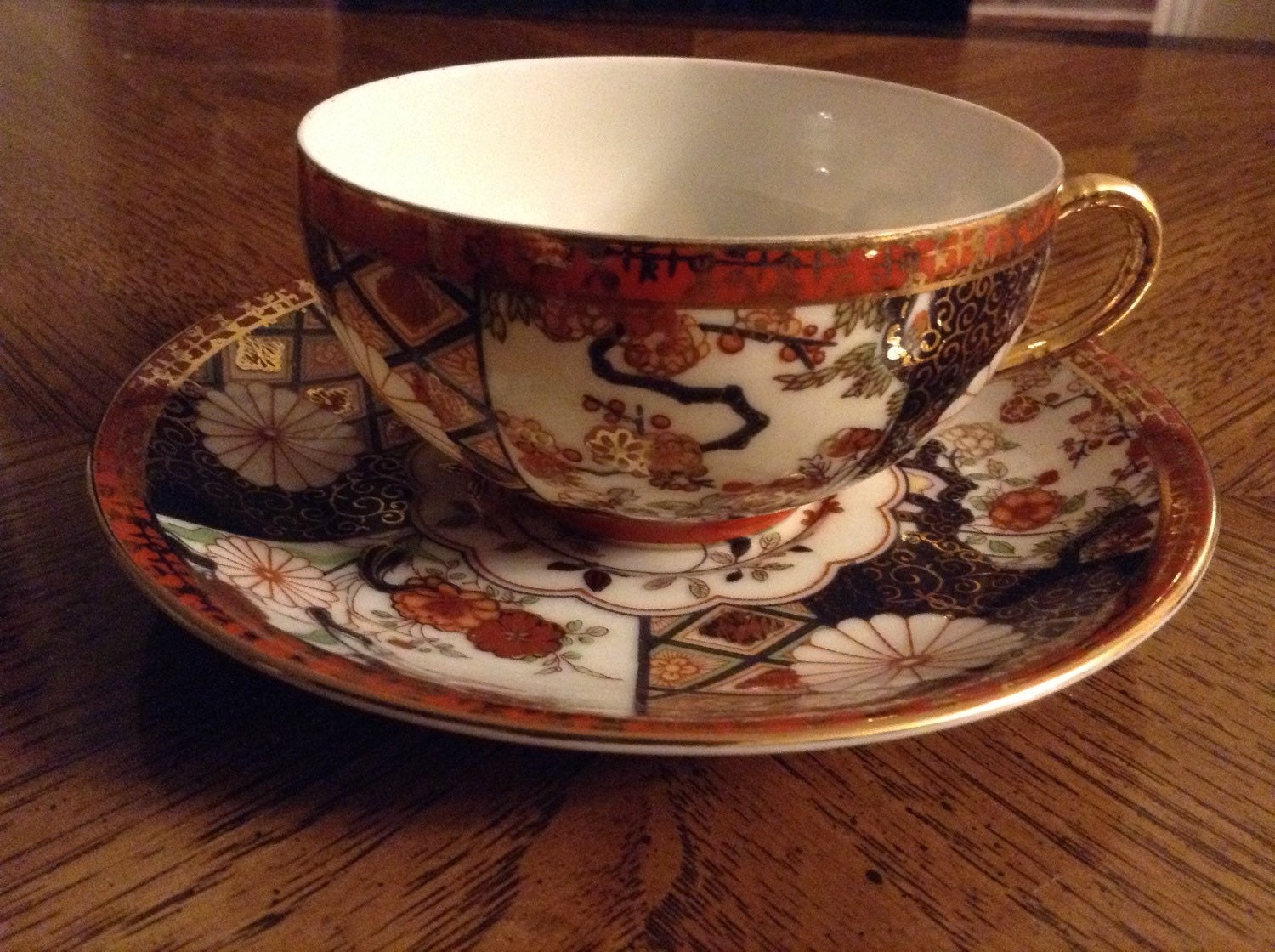 Vintage Japanese Saji Imari Style Eggshell Porcelain Footed