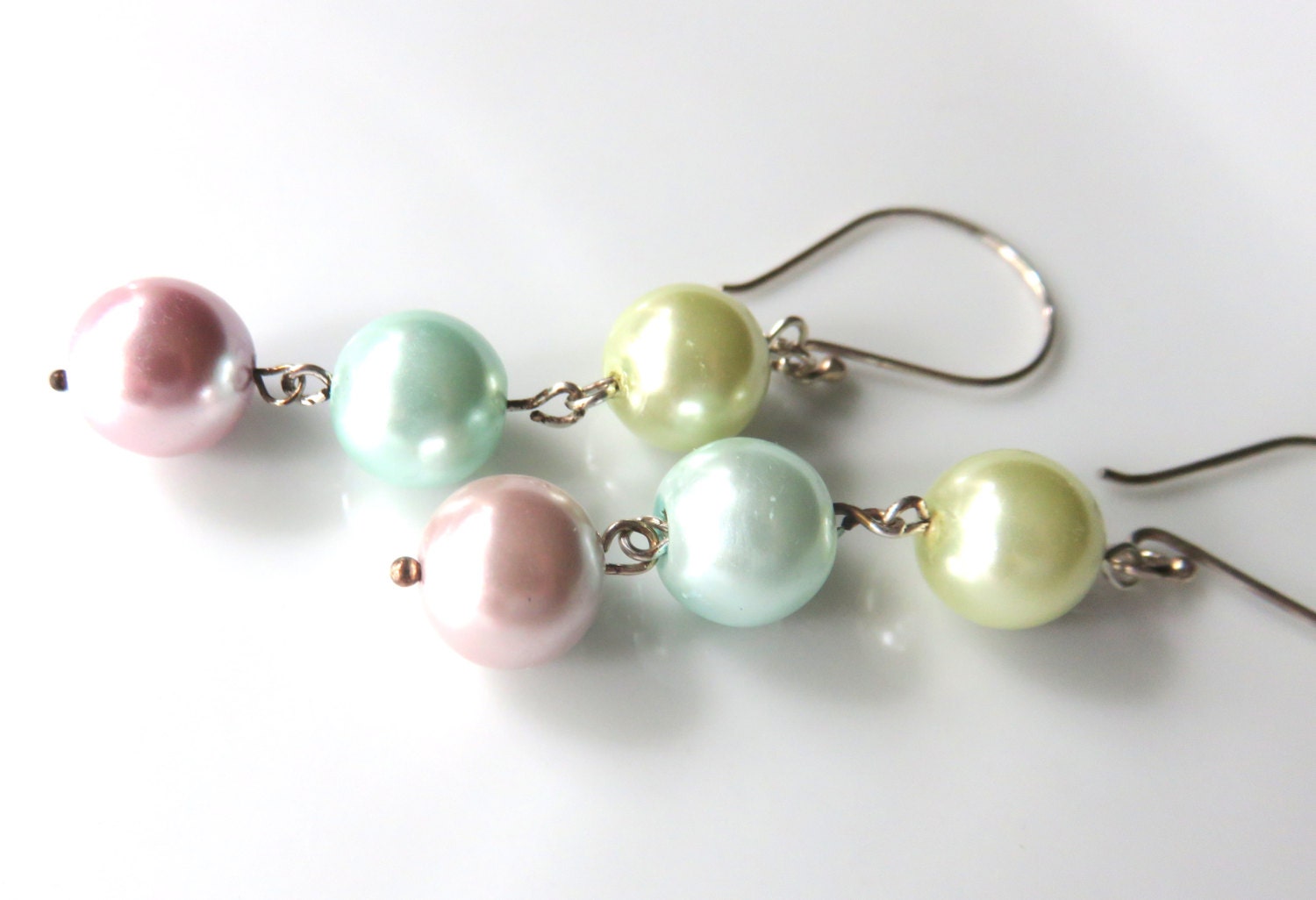 Pastel Pearl Dangle Earrings Long Bridesmaid Earrings Round