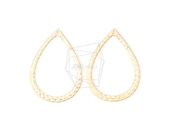 PDT-662-MG/4pcs/Hammered Tear Drop Pendant/26mm x 36mm/Matt Gold Plated Over Brass