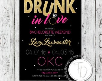 Beyonce Themed Bachelorette Invitation, Drunk in Love Bachelorette Invitation, Gold Glitter Bachelorette Invite, Vegas Bachelorette Invite