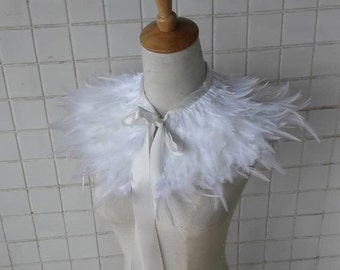 Feather capelet with high collar / Feather shoulder wrap shrug