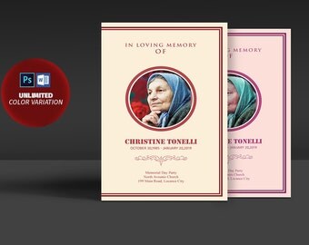 In Loveing Of Memory Funeral Program - Funeral Memorial Program Template - Editable MS Word & Photoshop Template - INSTANT DOWNLOAD