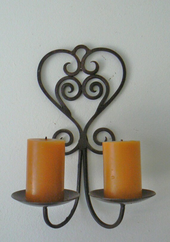Vintage Cast Iron Candle Wall Sconce Black Iron Pillar