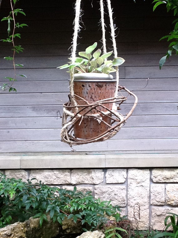 Hanging Planter of Rope & Vine by WeisingerLane on Etsy