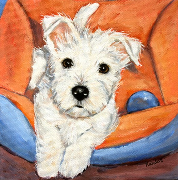 8x8 West Highland Terrier WESTIE Dog Art MATTED PRINT Painting