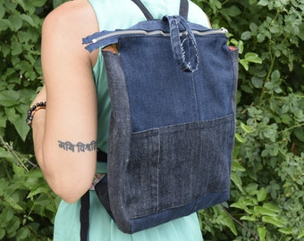 Backpack, Denim Backpack, Recycled Backpack, Blue Jeans Backpack, Boho Hippie backpack, School Backpack