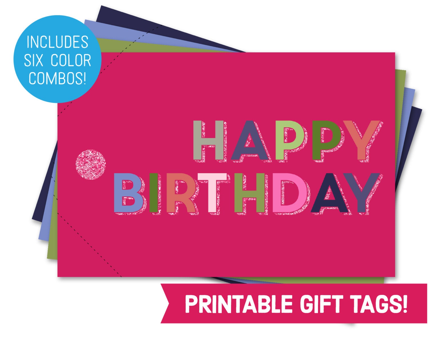 Happy Birthday Card Printable Gift Tag Bundle Happy B-day