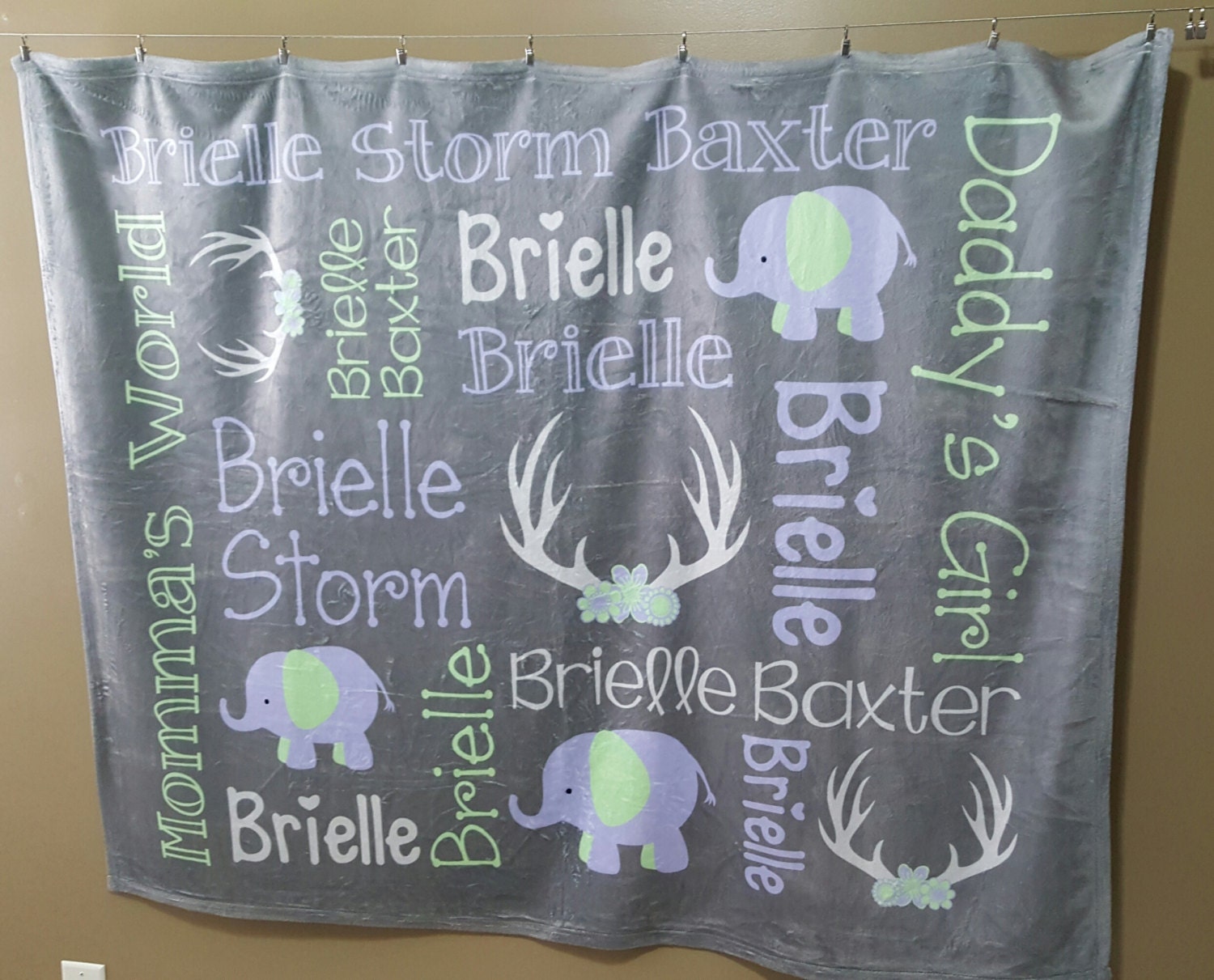 Personalized Baby Blanket, Personalized Baby Shower Gift, Custom Memory Blanket, Elephant Baby Blanket, Deer Antlers, Monogram Baby Blanket