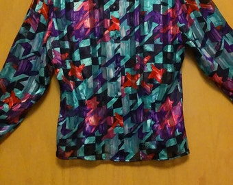 Clearance was 29 now 20.80s/90s Authentic Vintage Sheer Geometric Blouse by Tess