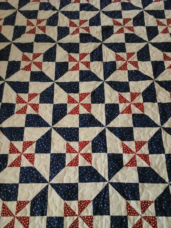 Pinwheel Quilt Red White and Blue