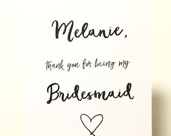 Personalised bridesmaid thank you card