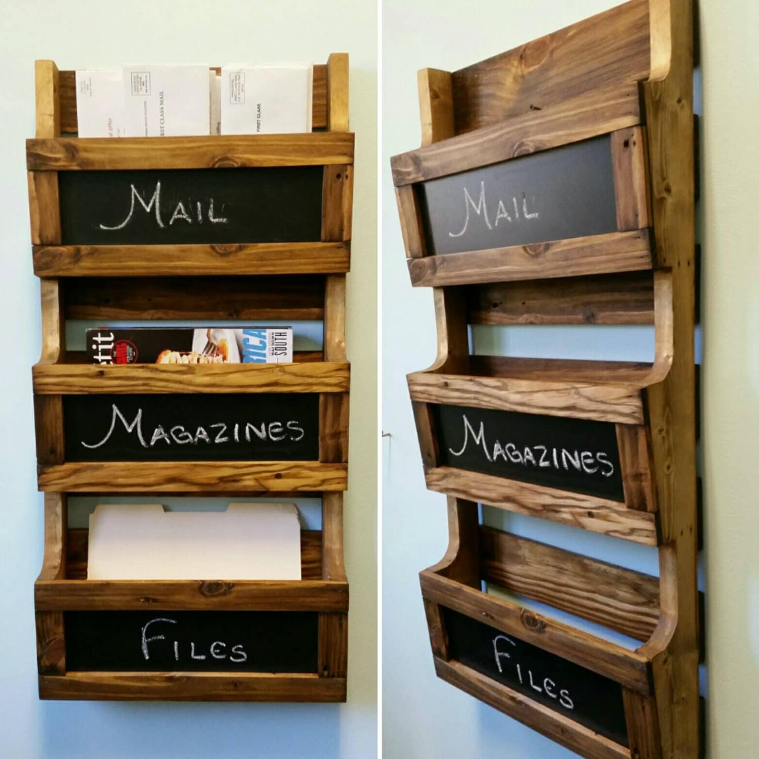 Reclaimed Pallet Wood 3 Pocket Vertical Wall Organizer with