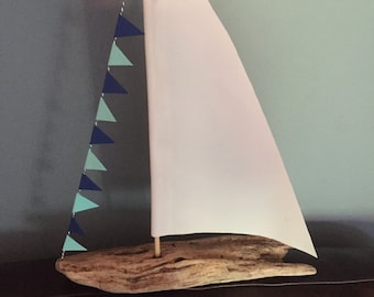 Driftwood Sailboat with Real Sailcloth approx. 9"-13"