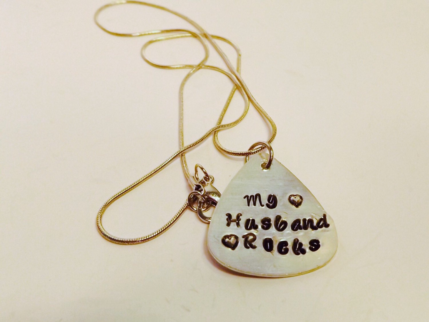 engraved guitar pick necklace my husband rocks by FineBeachJewelry