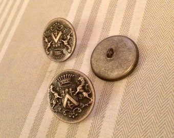 Lot De 10 Boutons Anciens En Métal Doré Avec Blason, Diamètre 18 Mm - Neufs, Fabriqués En France