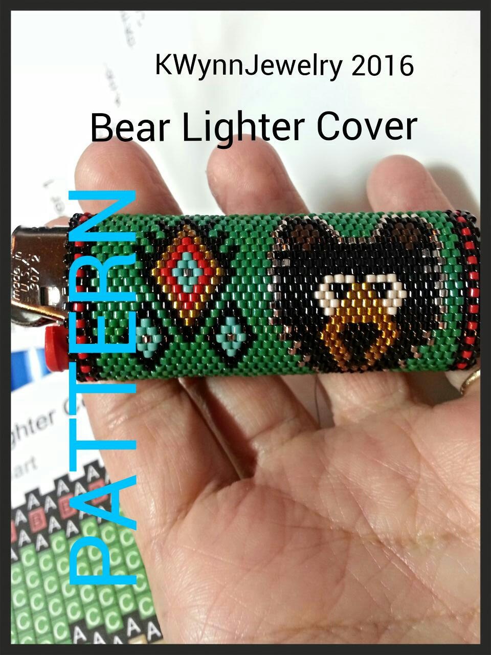 Bead Pattern Bear Lighter Cover in Peyote Stitch