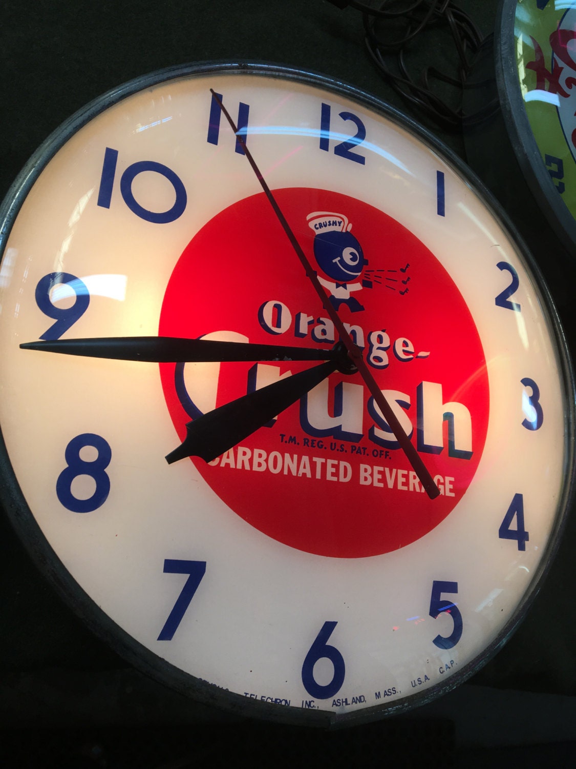 1950's Orange Crush Pam Clock with Crushy by GovernorsAntiquesVa