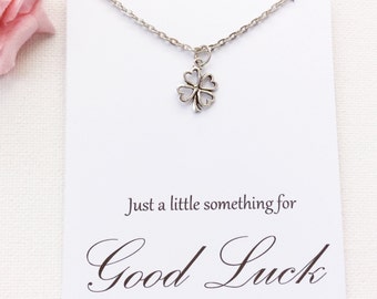 Silver four leaf clover Necklace, good luck gift, bon voyage gift, good luck present, four leaf clover, good luck, goodbye gift, BMCNGLCLO