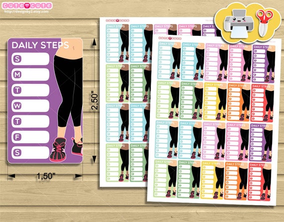 Daily Steps, Printable Planner stickers for Erin condren