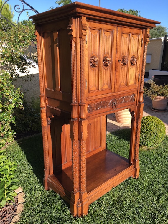Antique French Gothic Liquor Bar Mirrored Interior