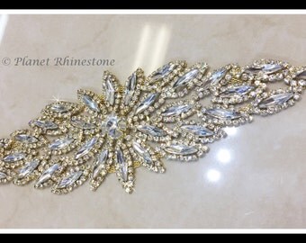 Bridal Sash applique (swarovski shine, silver, Gold) #0118