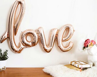 Love Balloon, Script Calligraphy, Engagement Party, Bridal Shower, Wedding, Bachelorette Balloons, Newlywed, I love you, Rose Gold Foil 40"