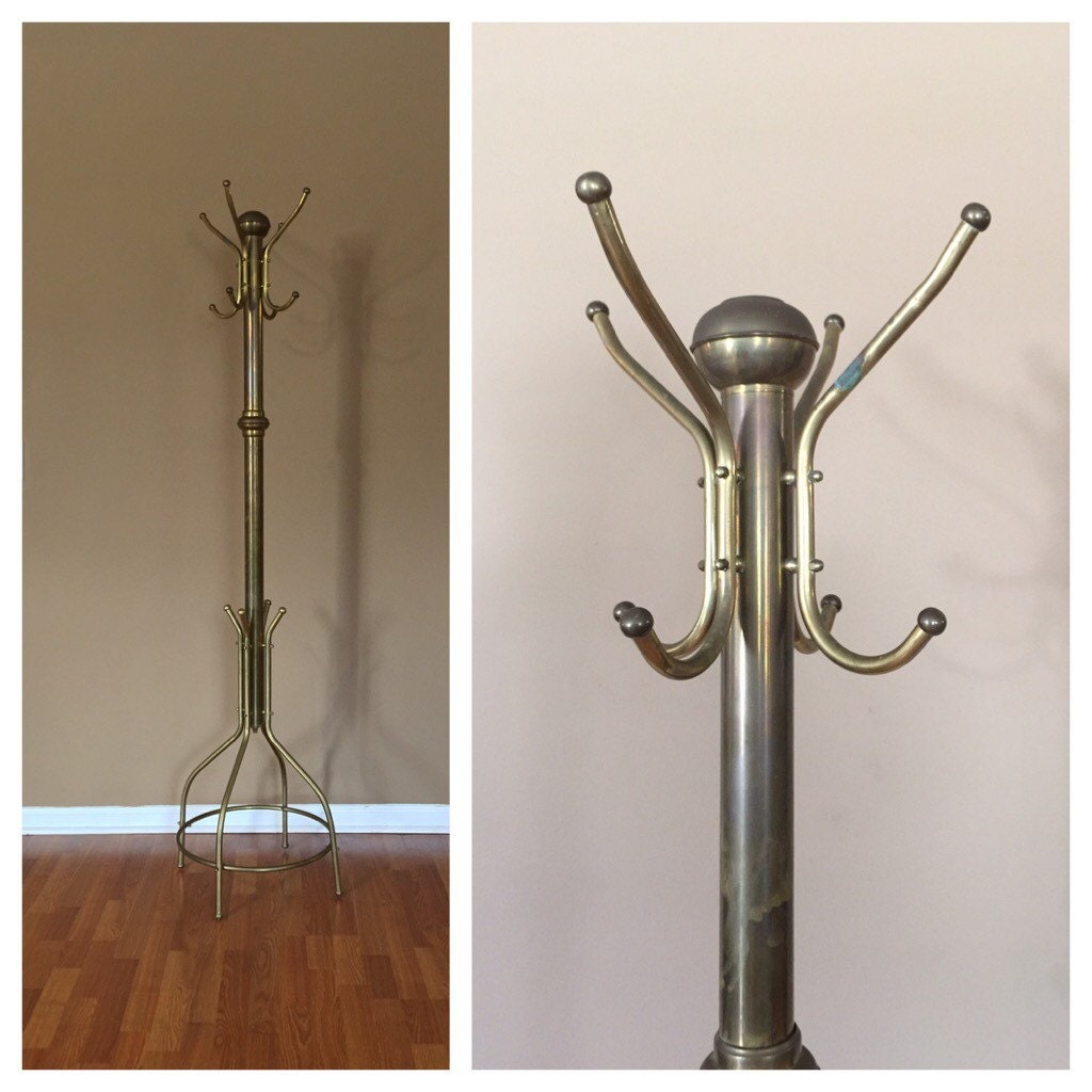 Vintage Brass Coat Rack / Brass Coat Tree / Brass Hall Tree