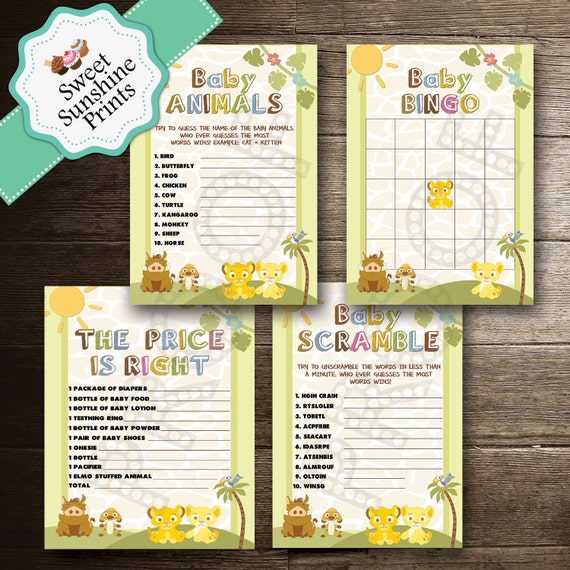 Lion King Baby Shower Game Package Baby by SweetSunshinePrints