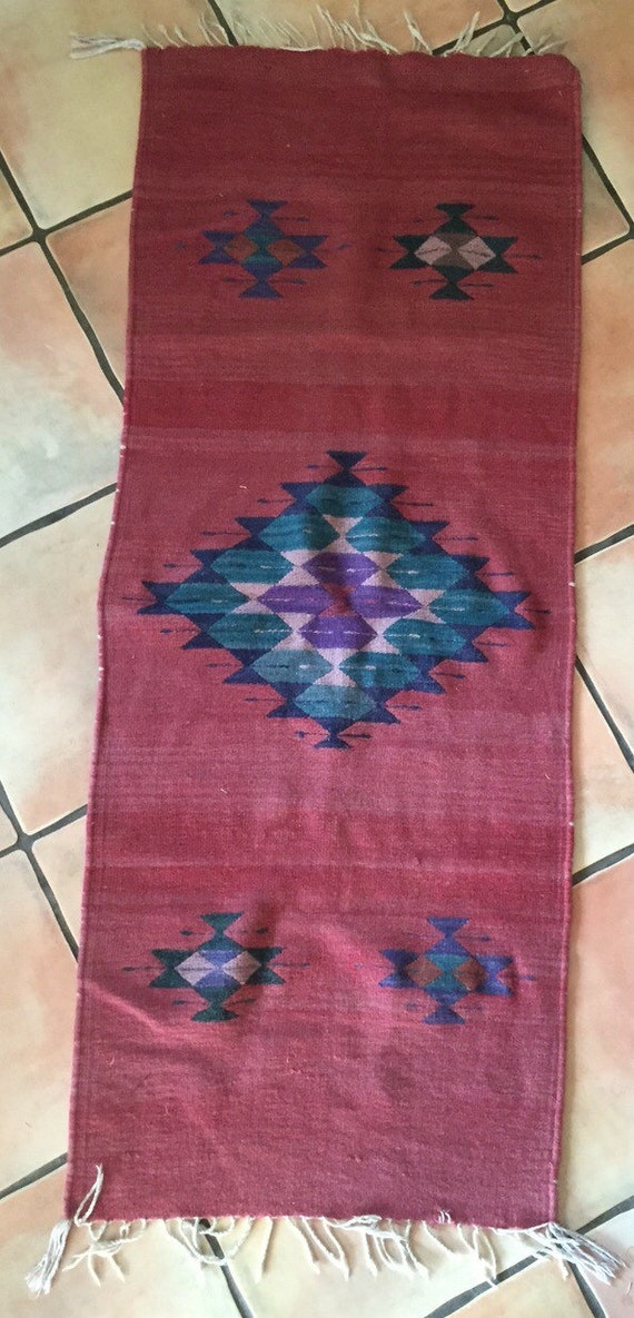 Vintage Mexican rug Zapotec rug wool woven rug runner rug