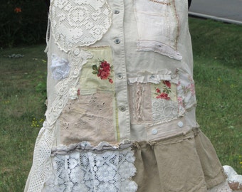 Eco Medium/Large Womens Ladies Top Tunic Upcycled Shabby Eco Earthy Tattered Buttondown Boho Shirt by undoit