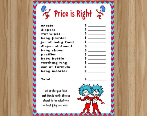 Dr. Seuss Baby Shower Game Thing 1 Thing 2 Baby Shower Game