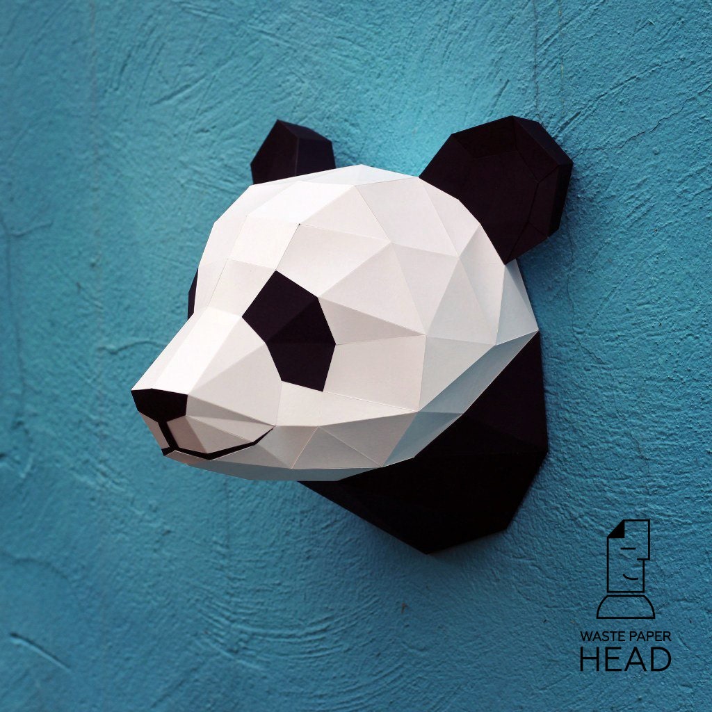 Papercraft panda head printable DIY template by WastePaperHead