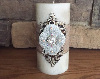 Luxury Pillar Candle, Swarovski Embellishment Candle, Decorative Candles Luxury Candles, Pillar Candle, Single Wick Candle Home Decor