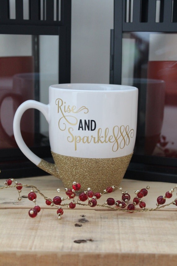 Items similar to Glitter Dipped Mug / Glitter Mug / Rise and Sparkle