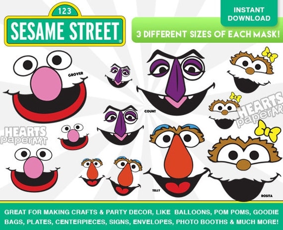 12 Sesame Street Face Cutouts Printable Crafts by HeartsPaperArt