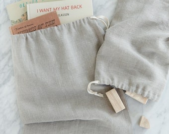 Large Natural Linen Drawstring Bag in Sand Natural