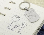 Personalized kid's art jewellery, doodle jewellery- Stainless Steel children's artwork dog tag - Ball chain or Keyring,small
