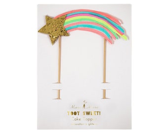 Shooting star rainbow cake topper. Gold glitter star cake topper. Rainbow cupcake toppers. Star party decor. Rainbow cake decorations