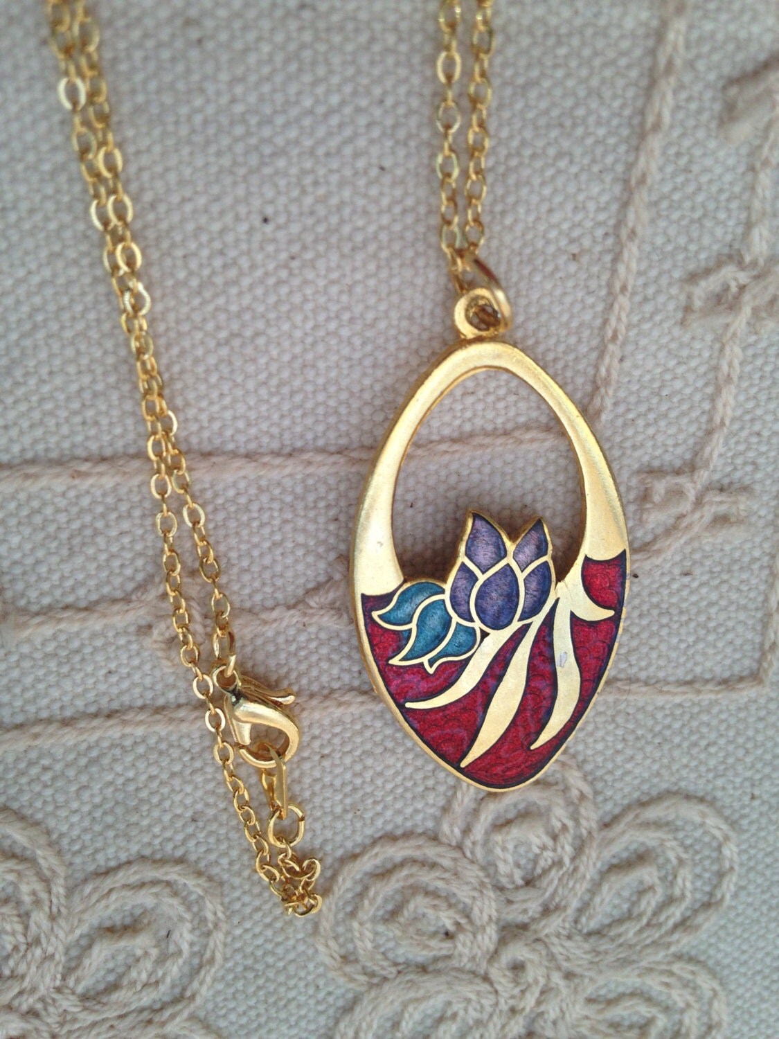 Cloisonne pendant necklace red cloisonné necklace cloisonné