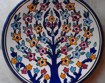 ceramic dish plate plateful seat flowers handmade colored hands, natural clay, ceramique, handicraved blue yellow white kichen deco assiette