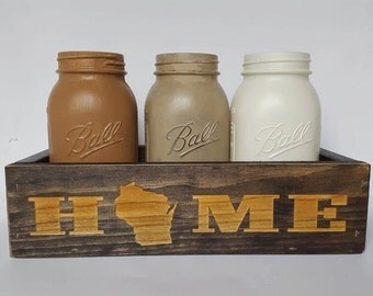 Mason Jar Decor, Personalized State, Farmhouse Decor Mason Jar Centerpiece , Rustic Centerpiecer, Housewarming Gift